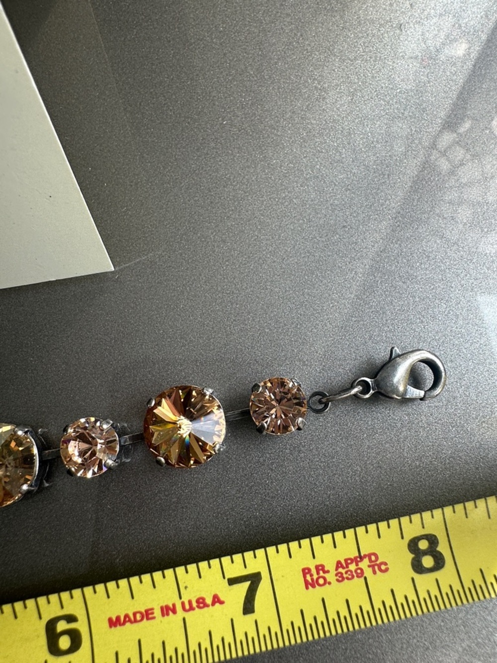 Swarovski Crystal Link Bracelet in peach, lt Colorado topaz and topaz Stones - Picture 5 of 9